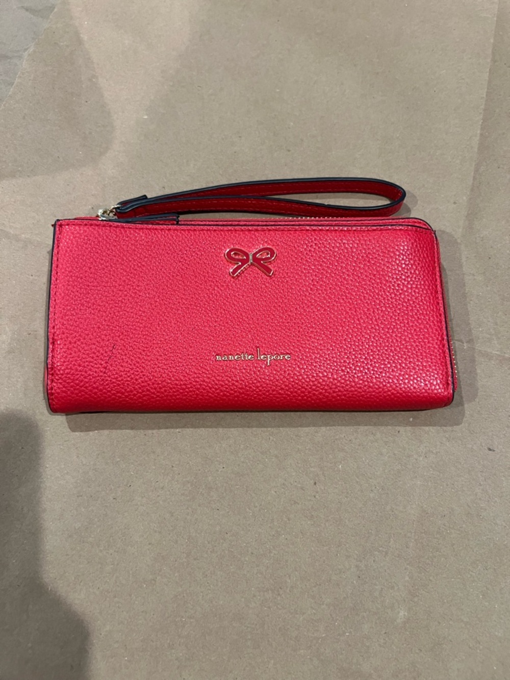 Nanette Lepore Red Pebbled Leather Wristlet Clutch